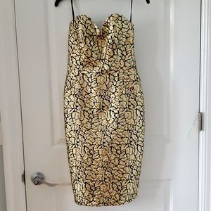 Saks 5th Avenue gold lame strapless dress, size 4